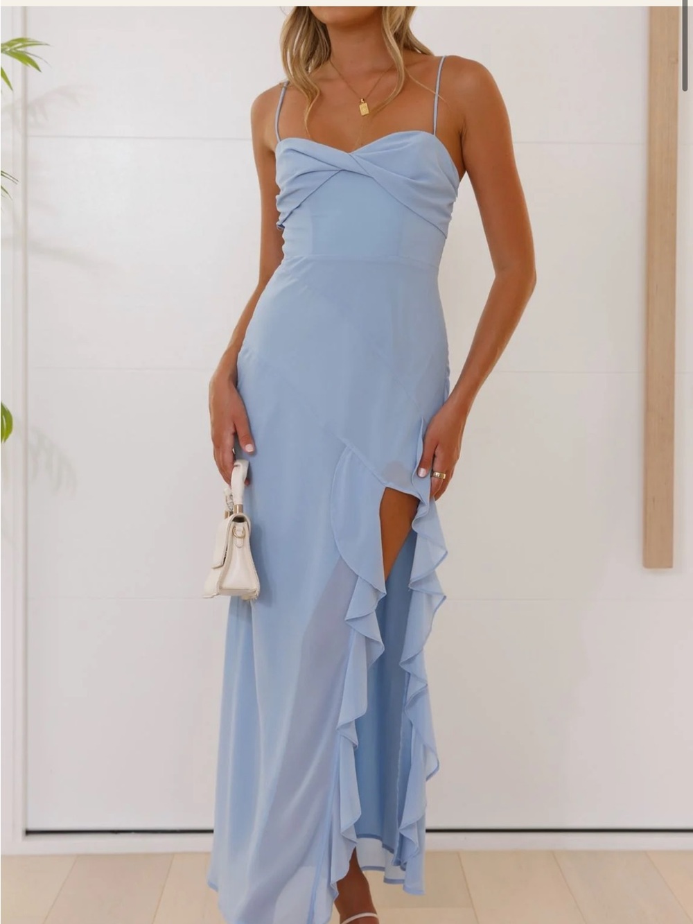 Sky Blue Twisted Bodice Ruffle Maxi Dress